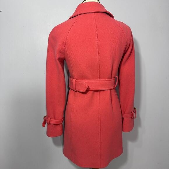 J Crew Stadium Cloth Womens Peacoat Sz 2 Coral Red Belted Rare Nello Gori Preppy - Picture 4 of 14
